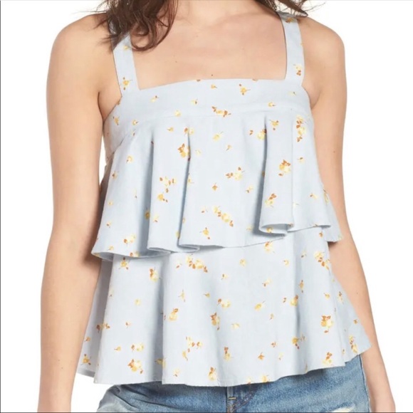 BP Light Blue Ruffle Floral Bow Back Tank Top - Picture 2 of 7